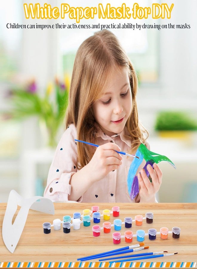 Tisancy 24 Pack White Paper Mask Half Face Masquerade Mask DIY with 12 Colors Acrylic Paint and Brushes Paper for Mardi Gras(Acrylic Paint) - Image 5